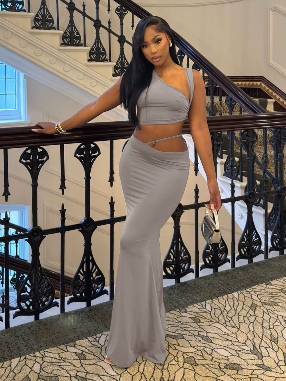 Zara Summer Solid Color One Shoulder Crop Top and Skirt Set